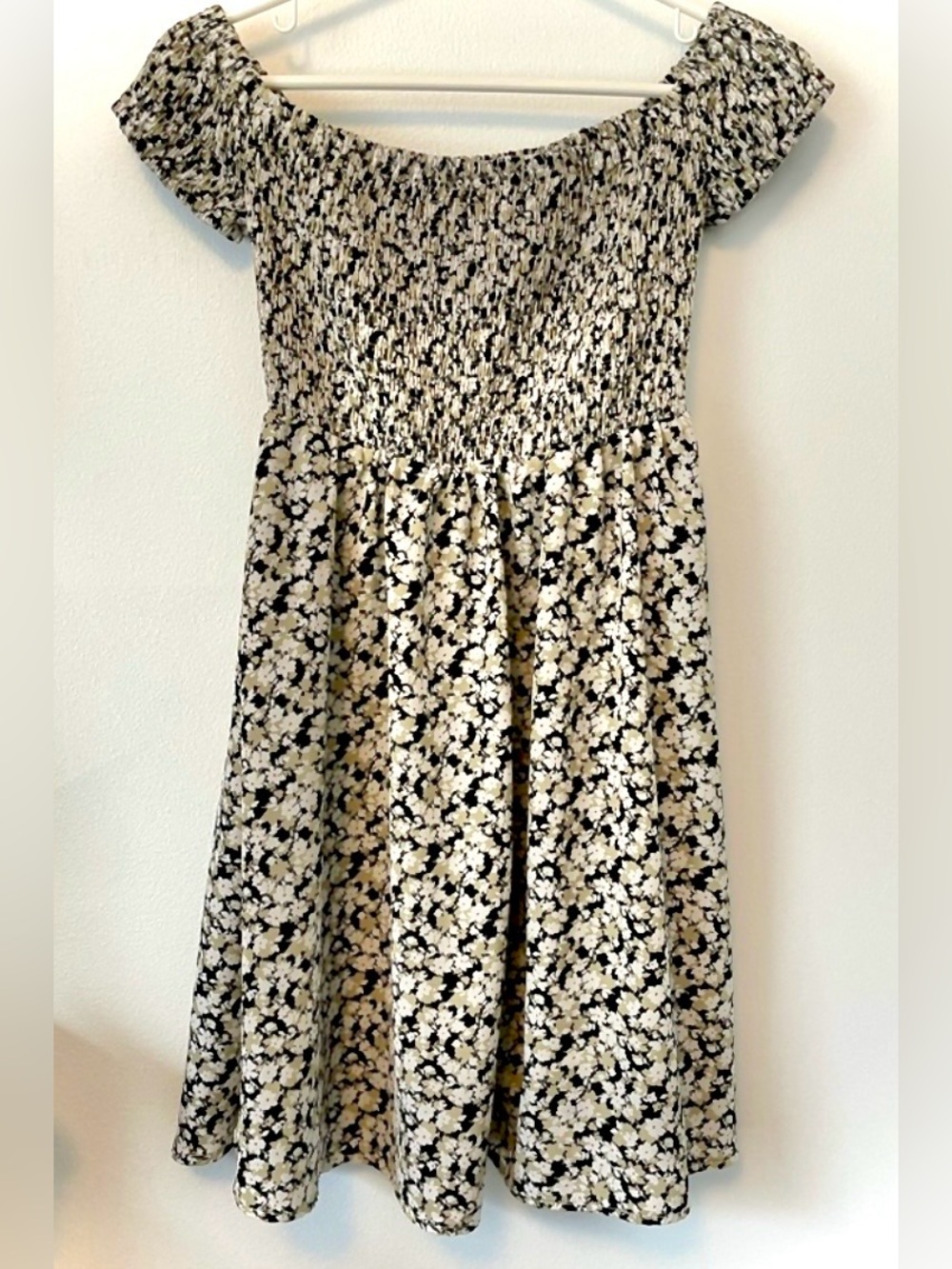 Floral Smocked Midi Dress | Cottagecore Boho Off-Shoulder Summer Sundress M